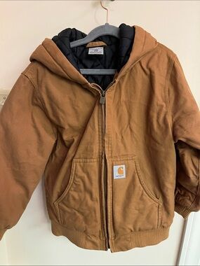 Carhartt Kids Heavy Canvas Brown Hooded Quilted-Lined Jacket